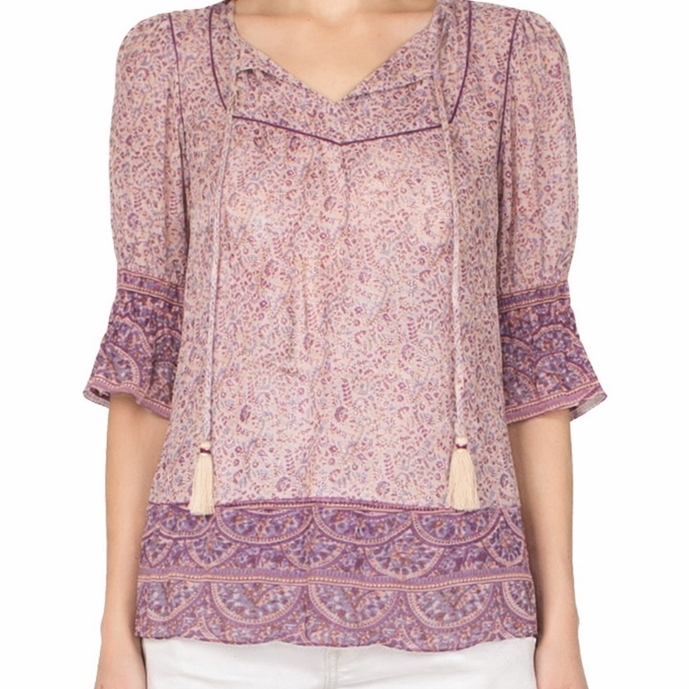 Sea New York Bella Short Sleeve Paisley Sheer blouse size 4